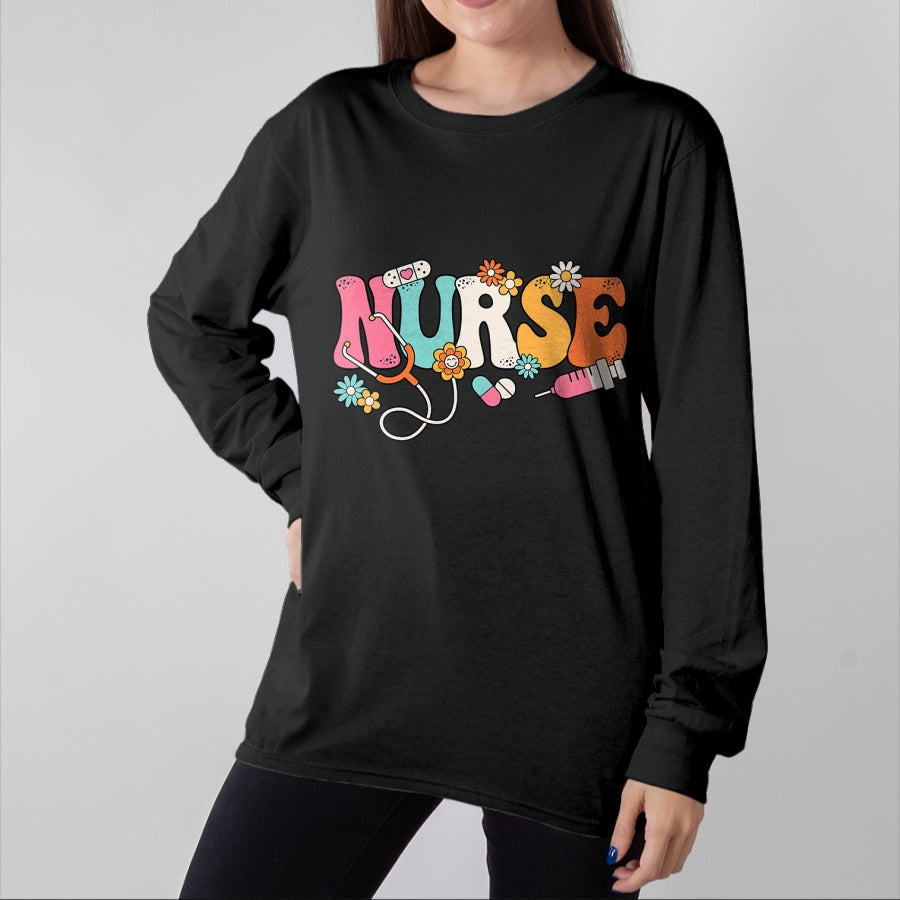 Funny Nurse Shirt, Nurse Unisex T-Shirt/Hoodie/Sweatshirt HLT00 - Cute Retro Groovy Nurse Flower Nursing T-Shirt