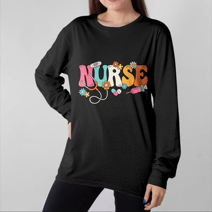 Funny Nurse Shirt, Nurse Unisex T-Shirt/Hoodie/Sweatshirt HLT00 - Cute Retro Groovy Nurse Flower Nursing T-Shirt