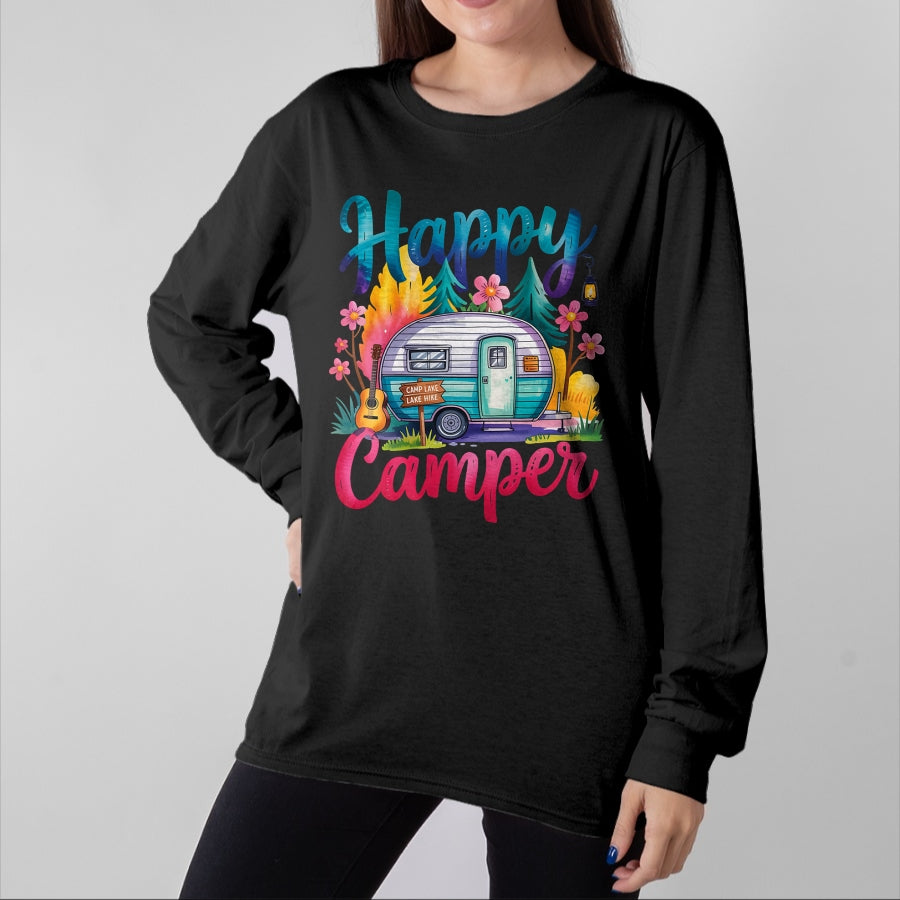 Funny Camping Shirt, Gift For Camping Lover Unisex T-Shirt/Hoodie/Sweatshirt HLT00 - Funny Happy Camper Camping Apparel Trailer RV Kids Women T-Shirt