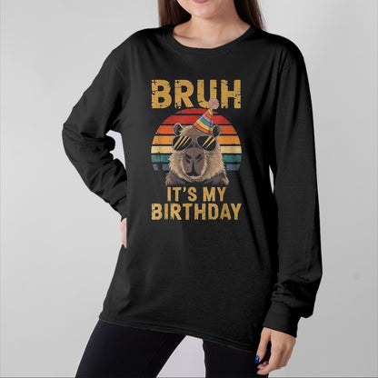 Cute Capybara Shirt, Funny Capybara Unisex T-Shirt/Hoodie/Sweatshirt HLT00 - Funny Capybara Birthday Boys Adult Kids Bruh Its My Birthday T-Shirt, Youth, Black, Large