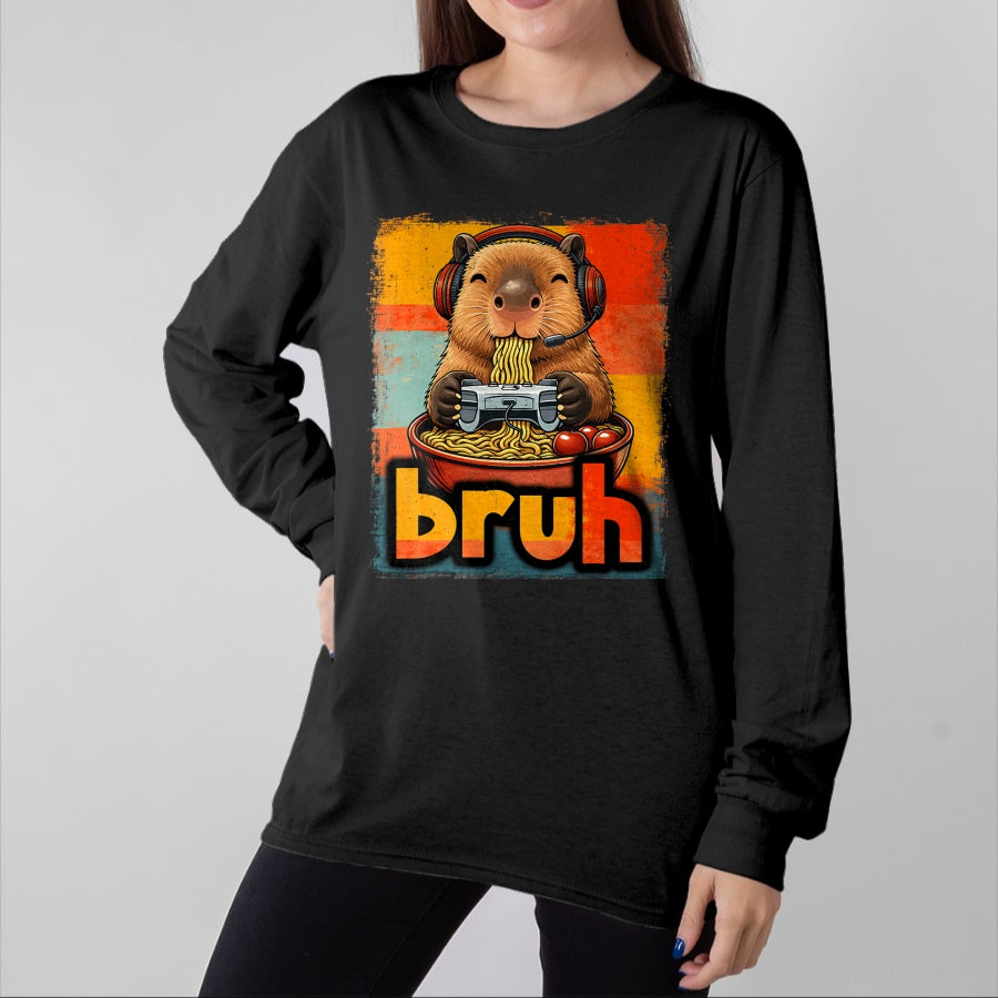 Cute Capybara Shirt, Funny Capybara UnisexT-Shirt/Hoodie/Sweatshirt HLT00 - Bruh Capybara Eat Ramen Gaming Japanese Men Boy Kid T-Shirt