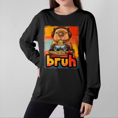 Cute Capybara Shirt, Funny Capybara UnisexT-Shirt/Hoodie/Sweatshirt HLT00 - Bruh Capybara Eat Ramen Gaming Japanese Men Boy Kid T-Shirt