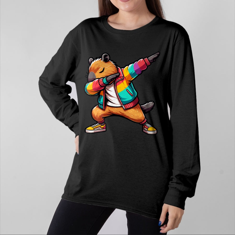 Cute Capybara Shirt, Funny Capybara Unisex T-Shirt/Hoodie/Sweatshirt HLT00 - Funny Capybara Dabbing Tee, Shirt For Women Men Kids Long Sleeve T-Shirt