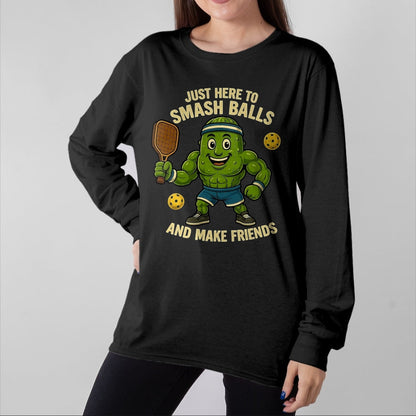 Funny Pickleball Shirt, Pickleball Lover Unisex T-Shirt/Hoodie/Sweatshirt HLT00 - Just Here to Smash Balls and Make Friends Funny Pickleball T-Shirt, Men, Black, 3X-Large