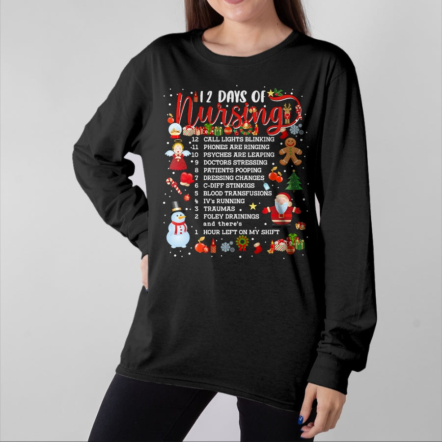 Funny Nurse Shirt, Nurse Unisex T-Shirt/Hoodie/Sweatshirt HLT00 - Nurses Merry Christmas Nurse Funny 12 Days of Nursing Xmas T-Shirt