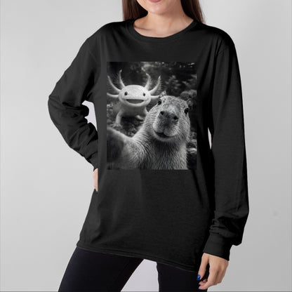 Cute Capybara Shirt, Funny Capybara Unisex T-Shirt/Hoodie/Sweatshirt HLT00 - Capybara Axolotl Selfie T-Shirt
