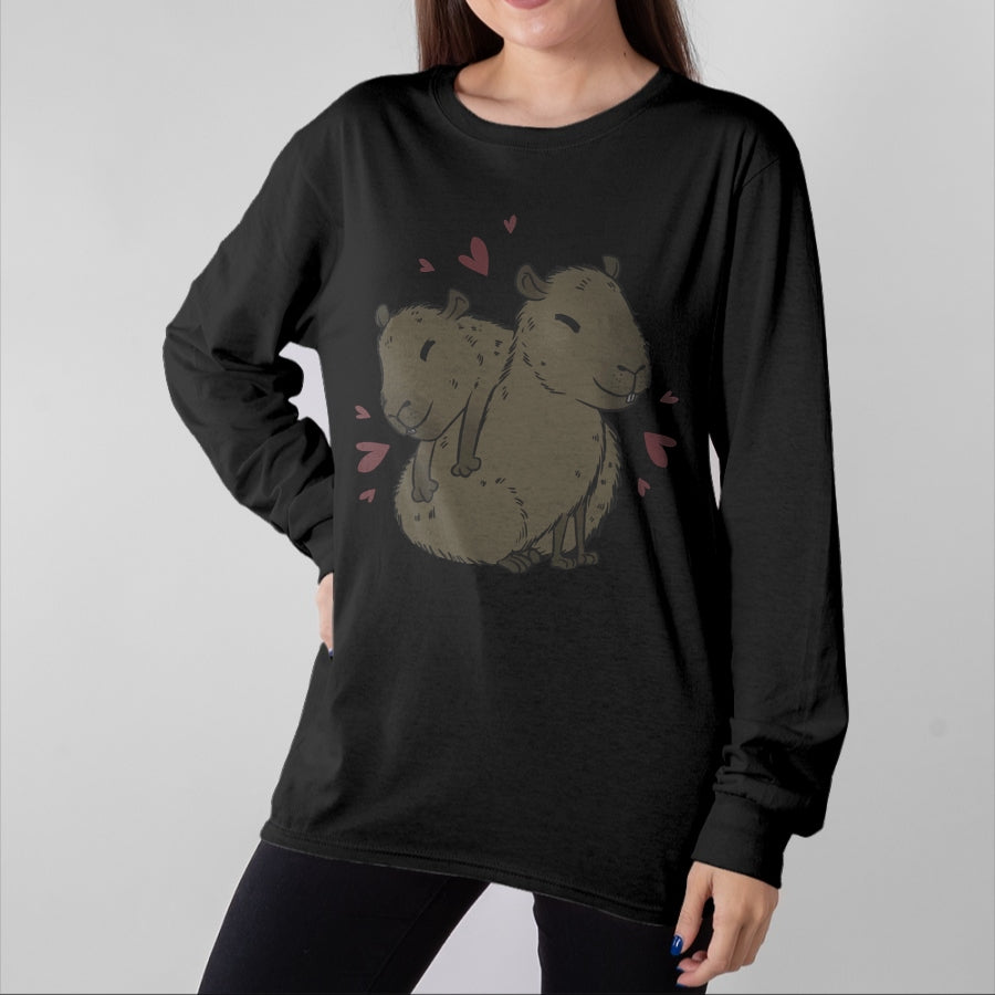 Cute Capybara Shirt, Funny Capybara Unisex T-Shirt/Hoodie/Sweatshirt HLT00 - Cute Capybara Long Sleeve T-Shirt