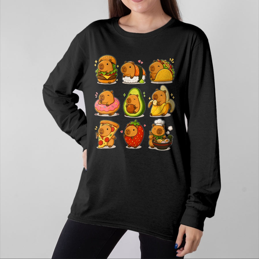 Cute Capybara Shirt, Funny Capybara UnisexT-Shirt/Hoodie/Sweatshirt HLT00 - Capybara Food Kawaii Cute Animal Foodie Funny Cartoon T-Shirt