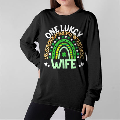Best Wife Shirt, Wife and Husband Unisex T-Shirt/Hoodie/Sweatshirt HLT00 - Gift for wife T shirt, lucky wife   Womens One Lucky Wife Leopard Rainbow Saint Patrick's Day Tank T (1)