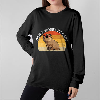 Cute Capybara Shirt, Funny Capybara Unisex T-Shirt/Hoodie/Sweatshirt HLT00 - Don_t Worry Be Capy Retro Capybara T-Shirt