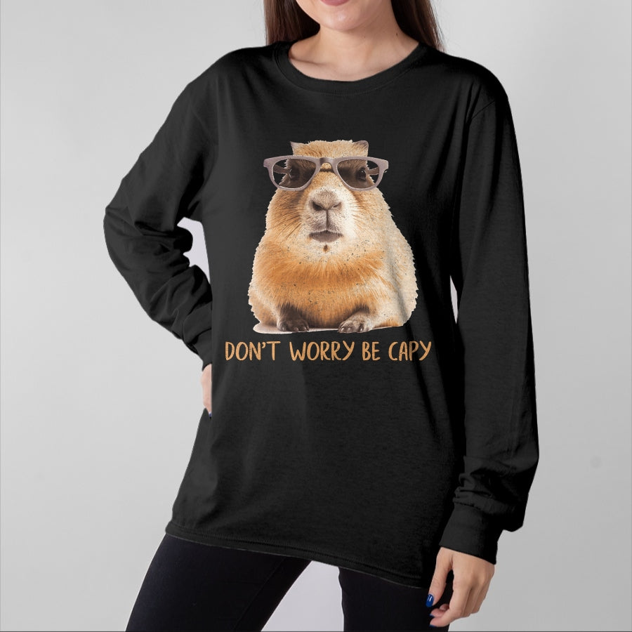 Cute Capybara Shirt, Funny Capybara Unisex T-Shirt/Hoodie/Sweatshirt HLT00 - Funny Graphic Don_t Worry Be Capy Capybara T-Shirt