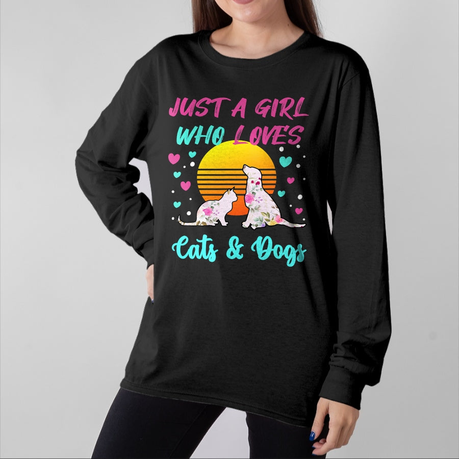 Cat Love Shirt, Funny Cat Lover Gift UnisexT-Shirt/Hoodie/Sweatshirt HLT00 - Just a Girl who Loves Cats and Dogs T-Shirt for Women T-Shirt (2)