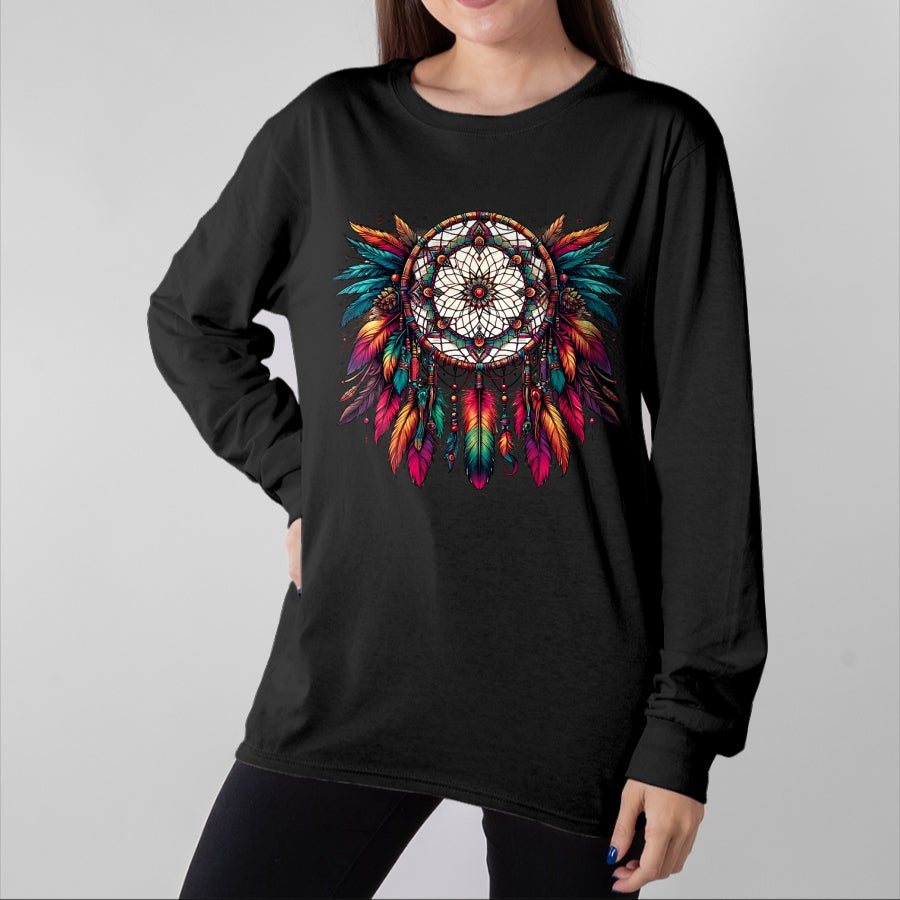 Native American T-Shirts, Vintage Native American Unisex T-Shirt/Hoodie/Sweatshirt HLT00 - Colorful Dreamcatcher Feather Tee Art Native American Indian