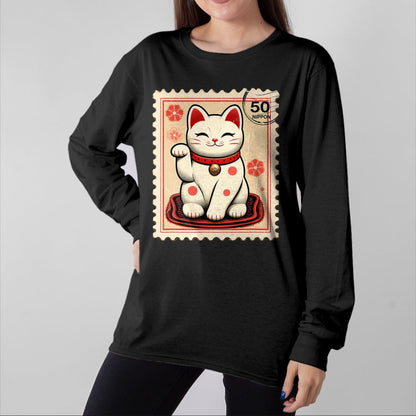 Cat Love Shirt, Funny Cat Lover Gift UnisexT-Shirt/Hoodie/Sweatshirt HLT00 - Maneki Neko Japanese Kawaii Lucky Cat Stamp Retro Aesthetic T-Shirt (1)