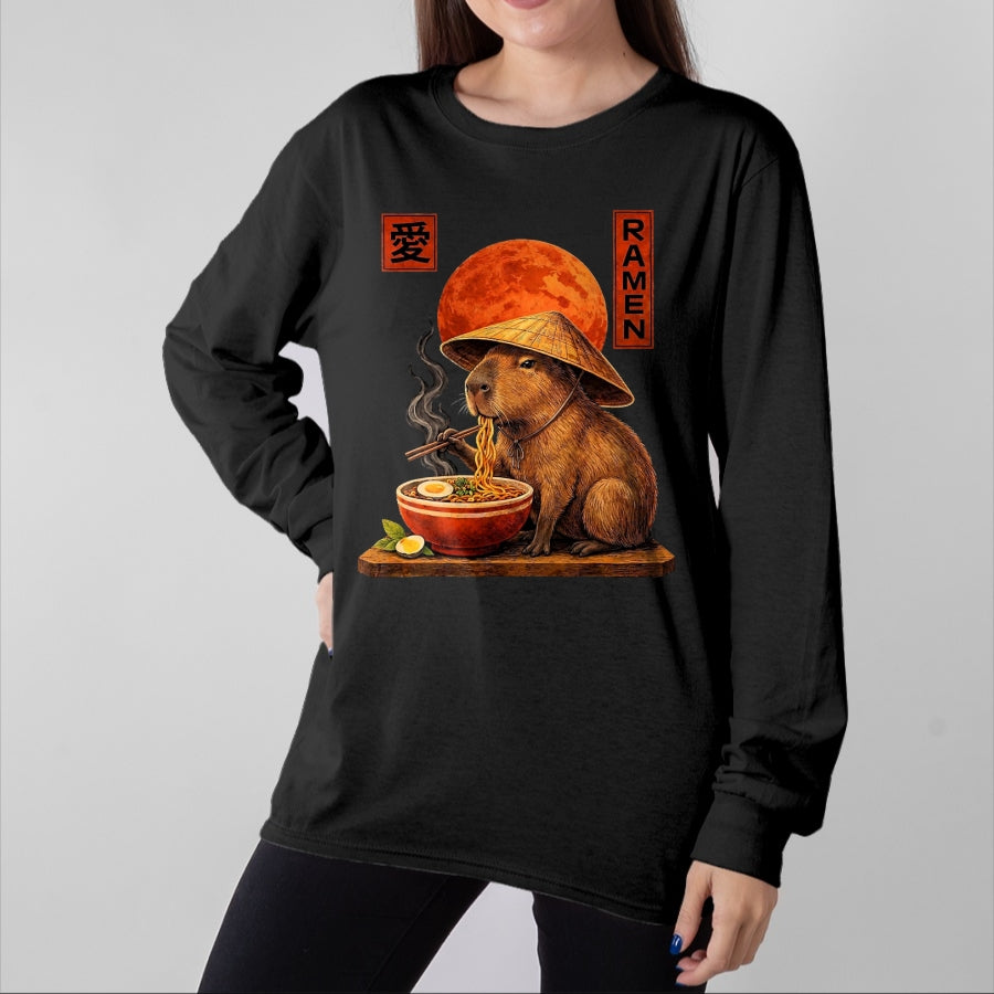 Cute Capybara Shirt, Funny Capybara Unisex T-Shirt/Hoodie/Sweatshirt HLT00 - Capybara Ramen Japanese Art Funny Anime Graphic Tee Kawaii T-Shirt, Men, Black, 3X-Large