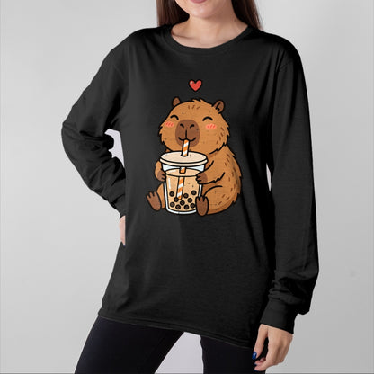 Cute Capybara Shirt, Funny Capybara UnisexT-Shirt/Hoodie/Sweatshirt HLT00 - Capybara Boba Bubble Milk Tea Cute Capy Rodent Men Women Kid T-Shirt