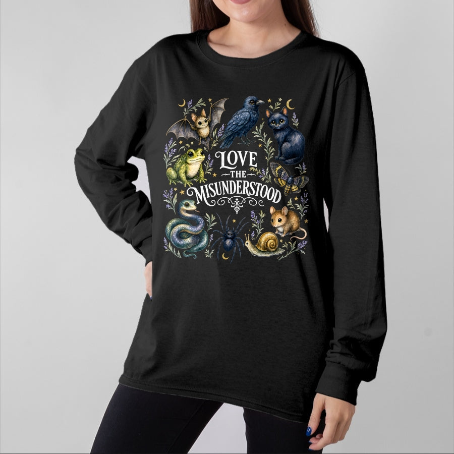 Cat Love Shirt, Funny Cat Lover Gift UnisexT-Shirt/Hoodie/Sweatshirt HLT00 - Love The Misunderstood Bat Frog Raven Snake Cat Moth Spider T-Shirt (2)