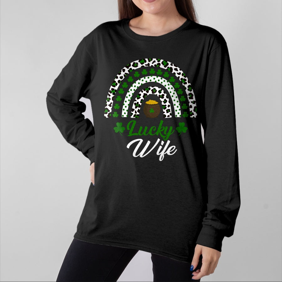 Best Wife Shirt, Wife and Husband Unisex T-Shirt/Hoodie/Sweatshirt HLT00 - Gift for wife T shirt, lucky wife   Lucky Wife Rainbow St Patricks Day Lucky Wife Long Sleeve T-Shir (1)