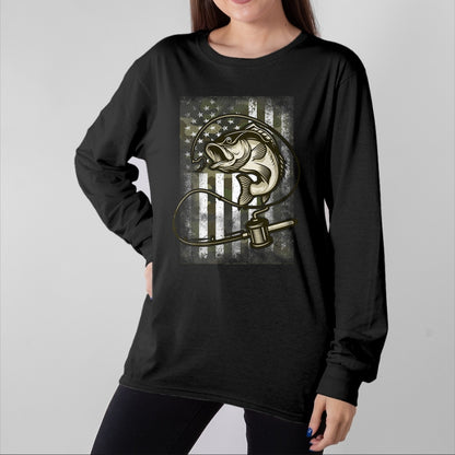 Funny Fishing Shirt, Gift For Fishing Lover Unisex T-Shirt/Hoodie/Sweatshirt HLT00 - Vintage Fishing Camouflage American Flag Bass Fish Camo Men T-Shirt