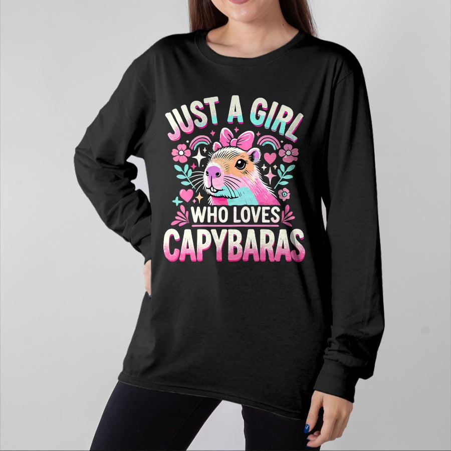 Cute Capybara Shirt, Funny Capybara Unisex T-Shirt/Hoodie/Sweatshirt HLT00 - Capybara Just a Girl who loves Capybaras T-Shirt (3)