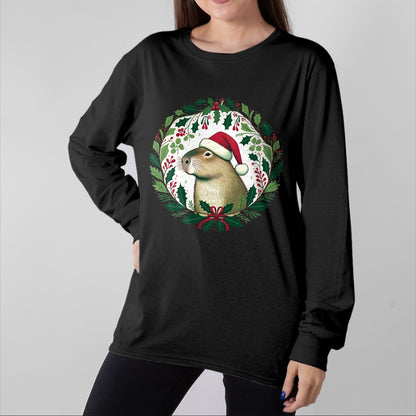 Cute Capybara Shirt, Funny Capybara Unisex T-Shirt/Hoodie/Sweatshirt HLT00 - Capybara Christmas illustration Long Sleeve T-Shirt (1)