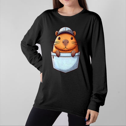 Cute Capybara Shirt, Funny Capybara Unisex T-Shirt/Hoodie/Sweatshirt HLT00 - Friendly Capybara in Pocket for Kids, Boys, Girls, Women Men T-Shirt