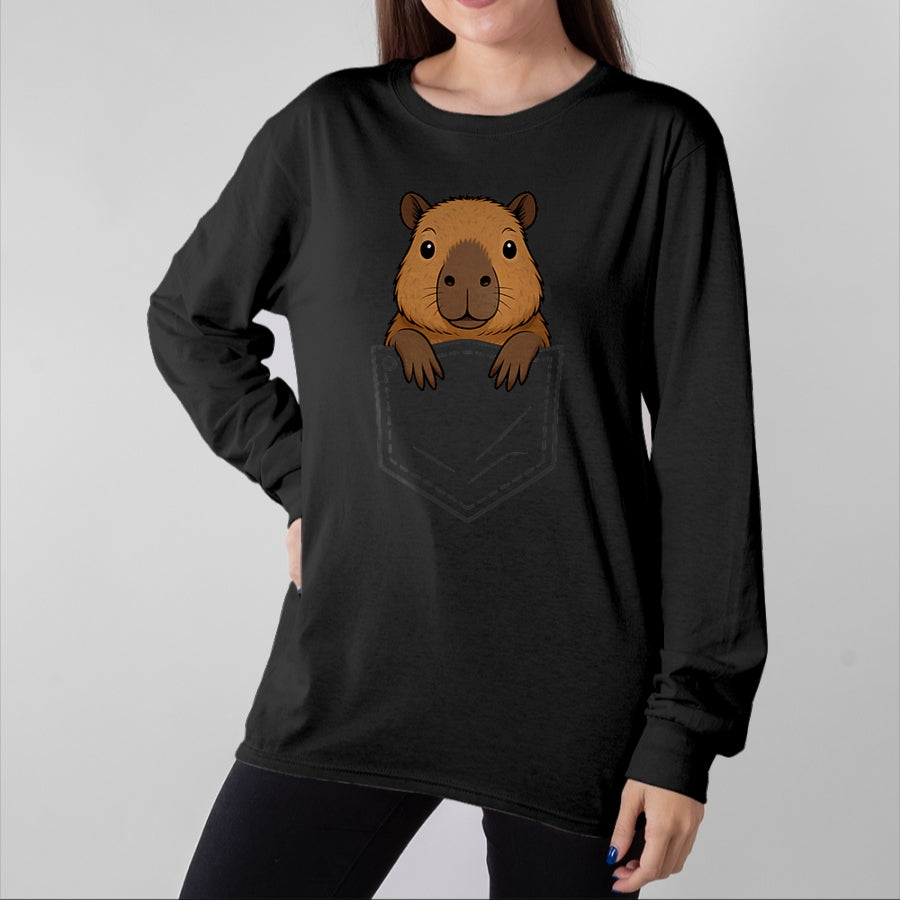 Cute Capybara Shirt, Funny Capybara Unisex T-Shirt/Hoodie/Sweatshirt HLT00 - Funny Capybara Peeking in Pocket Capy Rodent Animal Lover T-Shirt