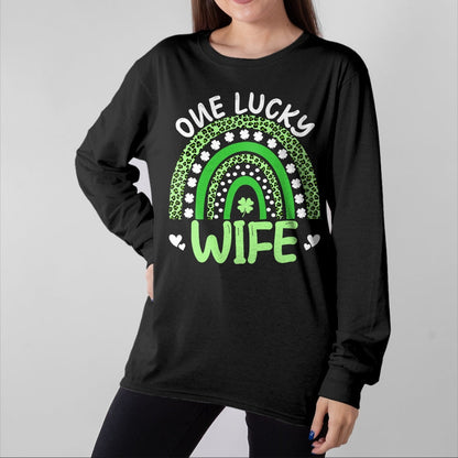 Best Wife Shirt, Wife and Husband Unisex T-Shirt/Hoodie/Sweatshirt HLT00 - Gift for wife T shirt, lucky wife   Womens One Lucky Wife Leopard Rainbow Clover St Patricks Day Tan