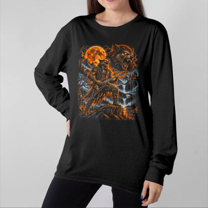 Guitar Lover Shirt, Funny Guitar UnisexT-Shirt/Hoodie/Sweatshirt HLT00 - Werewolf Howling Moon Men Women Playing Guitar Halloween T-Shirt