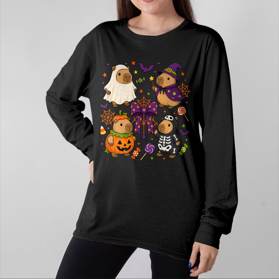 Cute Capybara Shirt, Funny Capybara Unisex T-Shirt/Hoodie/Sweatshirt HLT00 - Funny Cozy Capybara Autumn Fall Spooky Season Halloween T-Shirt