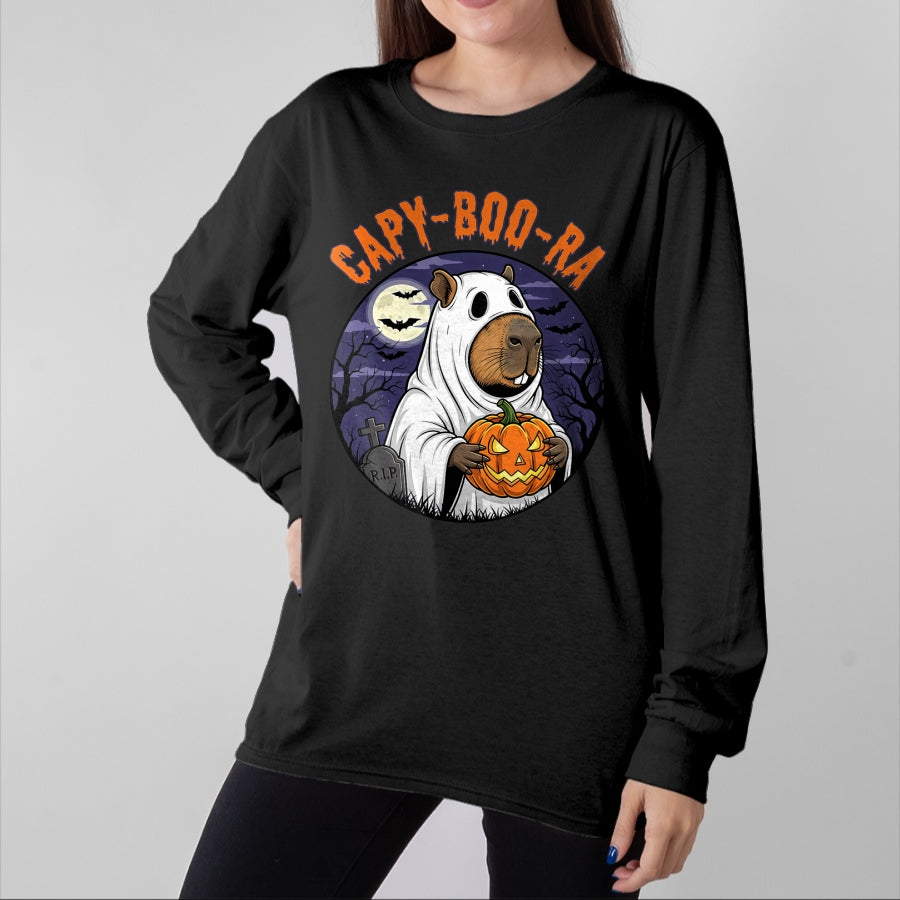 Cute Capybara Shirt, Funny Capybara UnisexT-Shirt/Hoodie/Sweatshirt HLT00 - Capy-Boo-Ra Cute Capybara Boo Ghost Funny Cappy Halloween T-Shirt