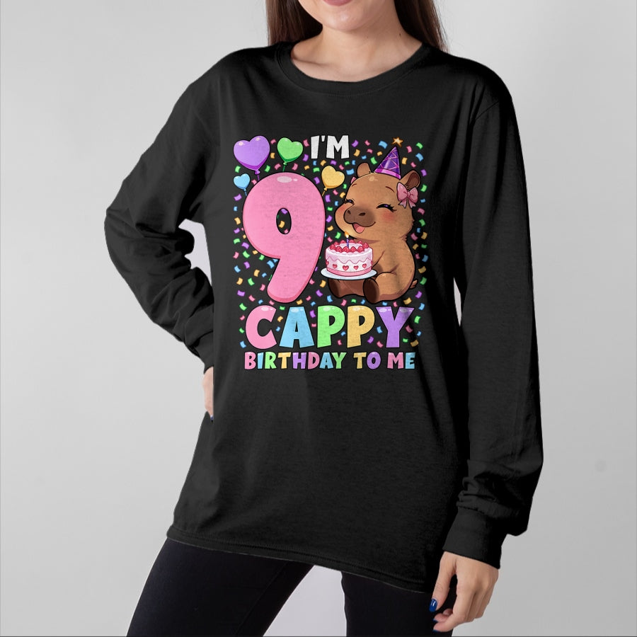 Cute Capybara Shirt, Funny Capybara UnisexT-Shirt/Hoodie/Sweatshirt HLT00 - Capybara Birthday Shirt 9 Kawaii Girl Capybara 9th Birthday T-Shirt