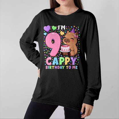 Cute Capybara Shirt, Funny Capybara UnisexT-Shirt/Hoodie/Sweatshirt HLT00 - Capybara Birthday Shirt 9 Kawaii Girl Capybara 9th Birthday T-Shirt