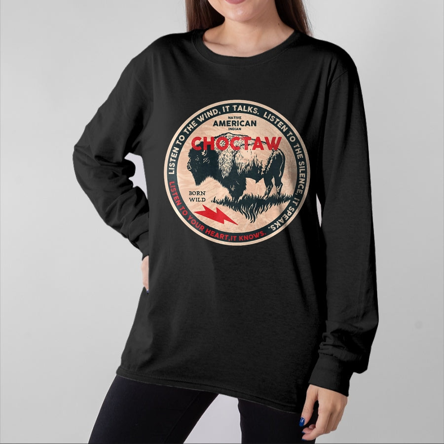 Native American T-Shirts, Vintage Native American Unisex T-Shirt/Hoodie/Sweatshirt HLT00 - Choctaw Native American Indian Born Freedom Wild Buffalo Premium