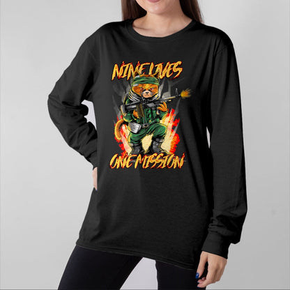 Cat Love Shirt, Funny Cat Lover Gift UnisexT-Shirt/Hoodie/Sweatshirt HLT00 - Nine Lives One Mission Cat with M60 Machine Gun Graphic T-Shirt