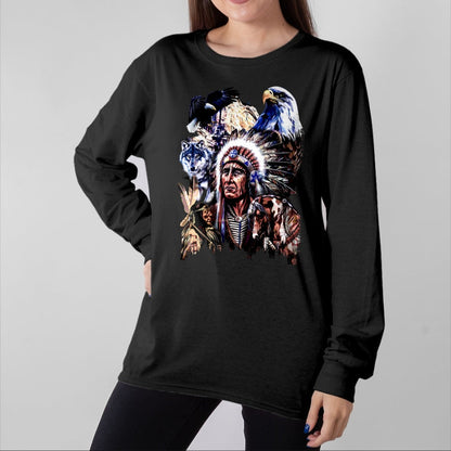 Native American T-Shirts, Vintage Native American Unisex T-Shirt/Hoodie/Sweatshirt HLT00 - American Indigenous Art Native Indian Chief Headdress