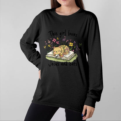 Cat Love Shirt, Funny Cat Lover Gift UnisexT-Shirt/Hoodie/Sweatshirt HLT00 - This Girl Loves Jesus and Cats Cute Christian T-Shirt (1)