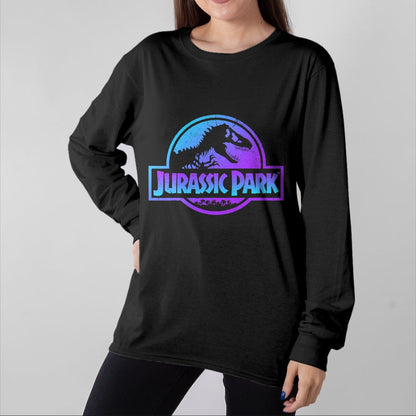 Best Dinosaur Lover Shirt, Funny Dinosaur UnisexT-Shirt/Hoodie/Sweatshirt HLT00 - Jurassic Park Blue & Purple Fossil Logo Graphic Short Sleeve T-Shirt