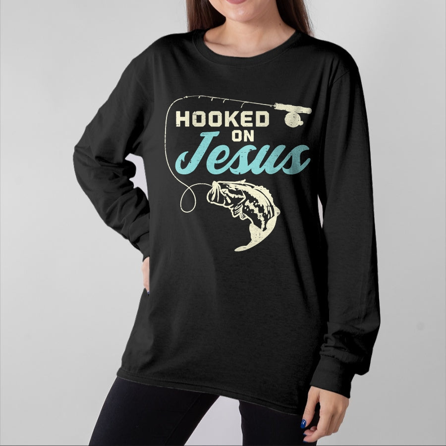 Christian Tee, Christian Faith Unisex T-Shirt/Hoodie/Sweatshirt HLT00 - Hook On Jesus Bass Fishing Christian Religious God Gift T-Shirt