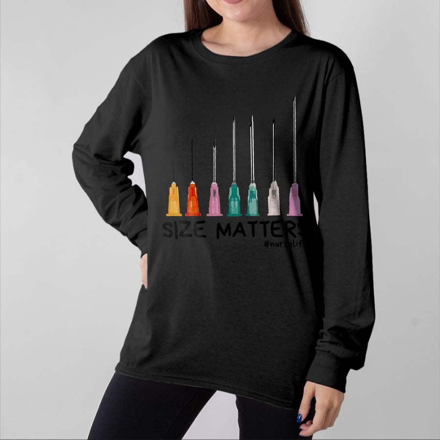 Funny Nurse Shirt, Nurse Unisex T-Shirt/Hoodie/Sweatshirt HLT00 - Needle Size Matters Funny Nursing CNA Nurse Life T-Shirt