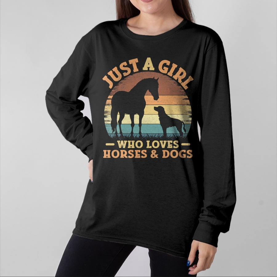 Dog Love Shirt, Dog Lover Gift T-Shirt/Hoodie/Sweatshirt HLT00 - Just A Girl Who Loves Horses and Dogs Women Girls T-Shirt