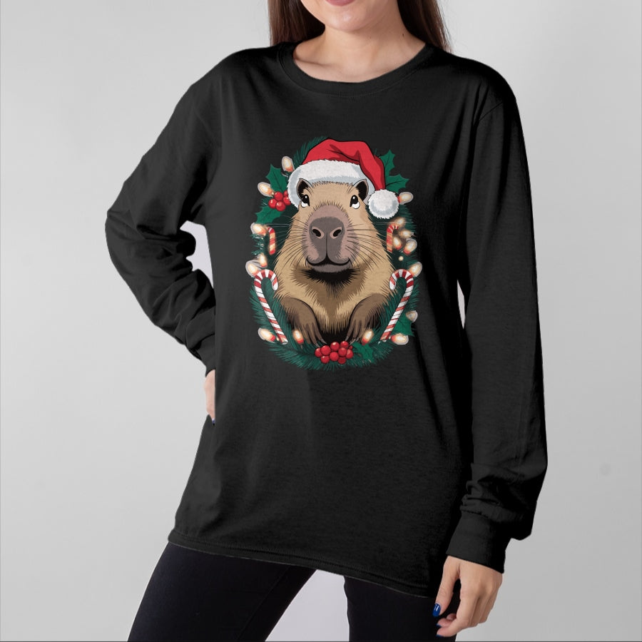 Cute Capybara Shirt, Funny Capybara Unisex T-Shirt/Hoodie/Sweatshirt HLT00 - Capybara Christmas Long Sleeve T-Shirt (3)