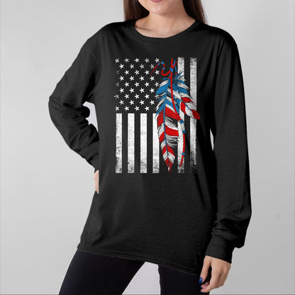 Native American T-Shirts, Vintage Native American Unisex T-Shirt/Hoodie/Sweatshirt HLT00 - American Flag - Native Feather Pride Month Indigenous (1)