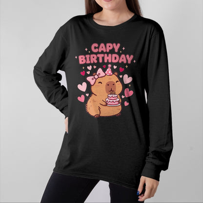 Cute Capybara Shirt, Funny Capybara UnisexT-Shirt/Hoodie/Sweatshirt HLT00 - Capybara Birthday Girl Cute Capybara Animal Lovers Bow Party T-Shirt