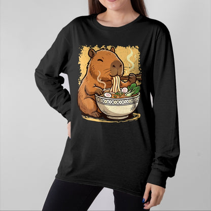 Cute Capybara Shirt, Funny Capybara Unisex T-Shirt/Hoodie/Sweatshirt HLT00 - Capybara Eating Ramen Noodles T-Shirt