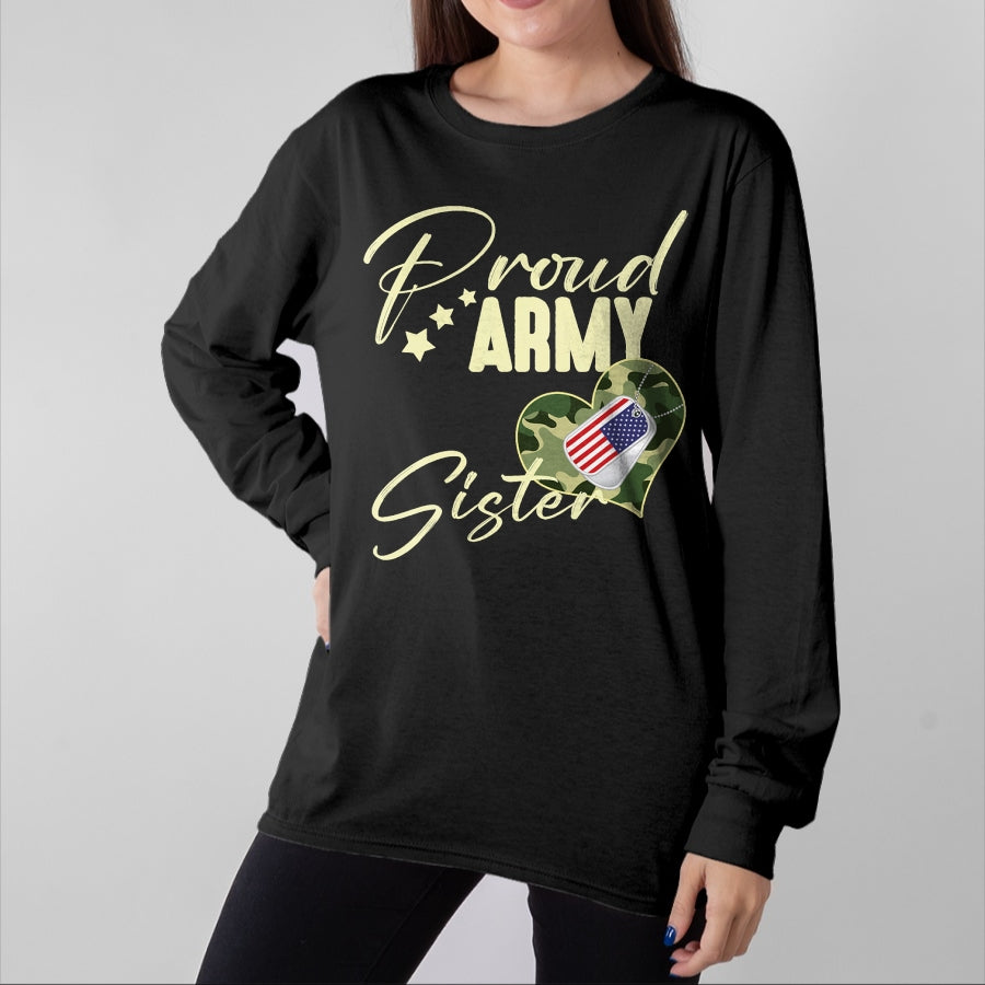 Gift for Dad Shirt, Funny Dad Unisex T-Shirt/Hoodie/Sweatshirt HLT00 – Proud Army SISTER Camouflage Dog Tag USA American Flag T-Shirt