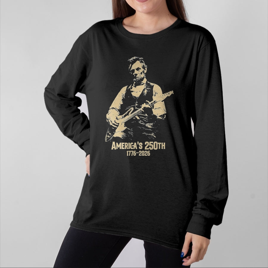 Guitar Lover Shirt, Funny Guitar UnisexT-Shirt/Hoodie/Sweatshirt HLT00 - Abraham Lincoln Playing Guitar 4th July 250th Anniversary T-Shirt, Men, Black, 3X-Large