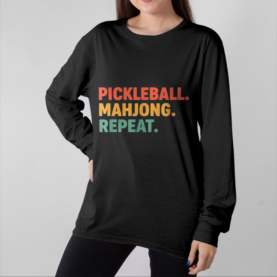 Funny Pickleball Shirt, Pickleball Lover Unisex T-Shirt/Hoodie/Sweatshirt HLT00 - Pickleball Mahjong Repeat Funny Sports Slogan Active Hobby T-Shirt, Women, Kelly Green, Large