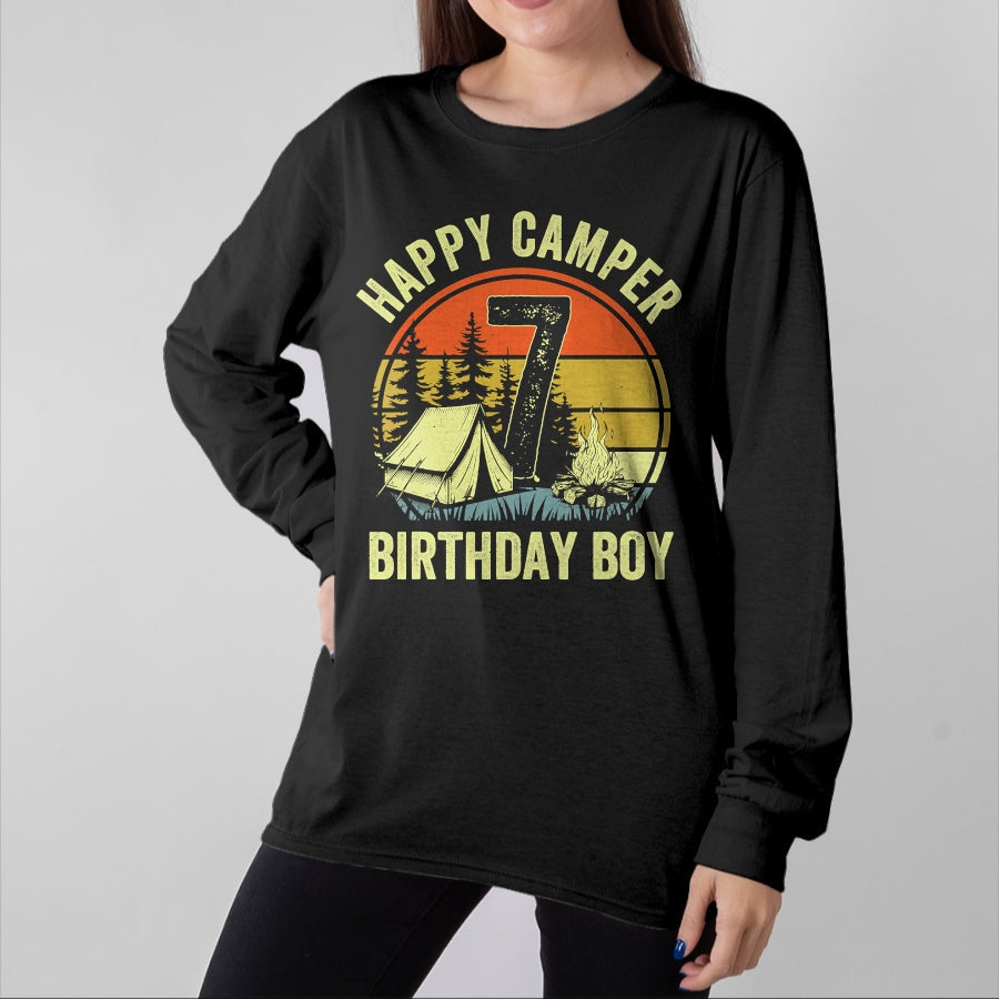 Funny Camping Shirt, Gift For Camping Lover Unisex T-Shirt/Hoodie/Sweatshirt HLT00 - Happy Camper 7 Funny Camping Campfire 7th Birthday Boy T-Shirt