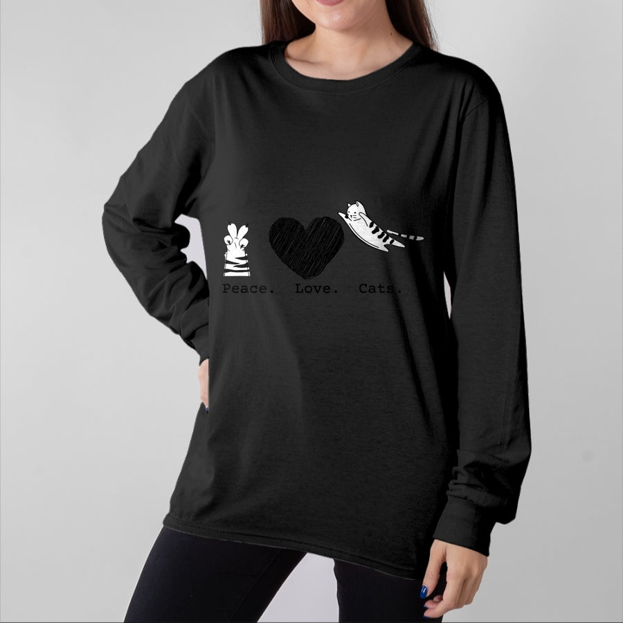 Cat Love Shirt, Funny Cat Lover Gift UnisexT-Shirt/Hoodie/Sweatshirt HLT00 - Peace Love Cats Hippy T-Shirt